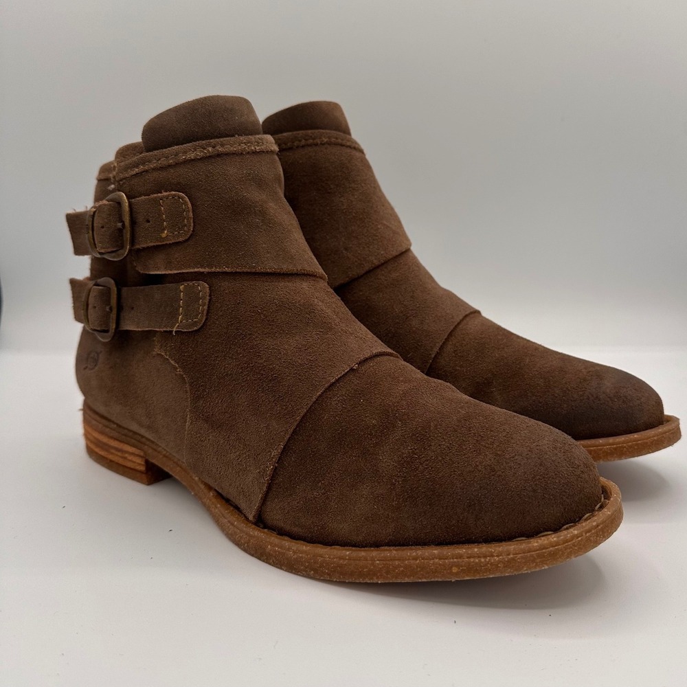 Born Size 9 Ankle Boots Brown Suede Double Buckle Moto Boho Western Fall Winter
